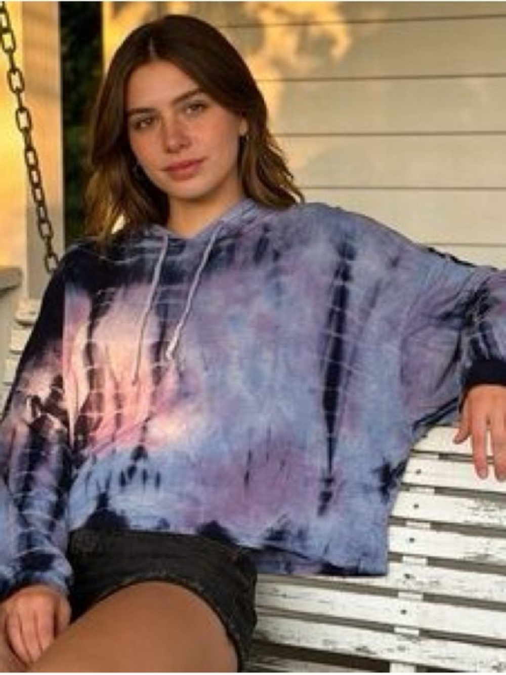 New Vintage Havanna Oversized Tie-Dye Crop Hoodie Top | Small